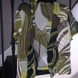 Green Patterned Vintage Sheer Button Down Top wavy